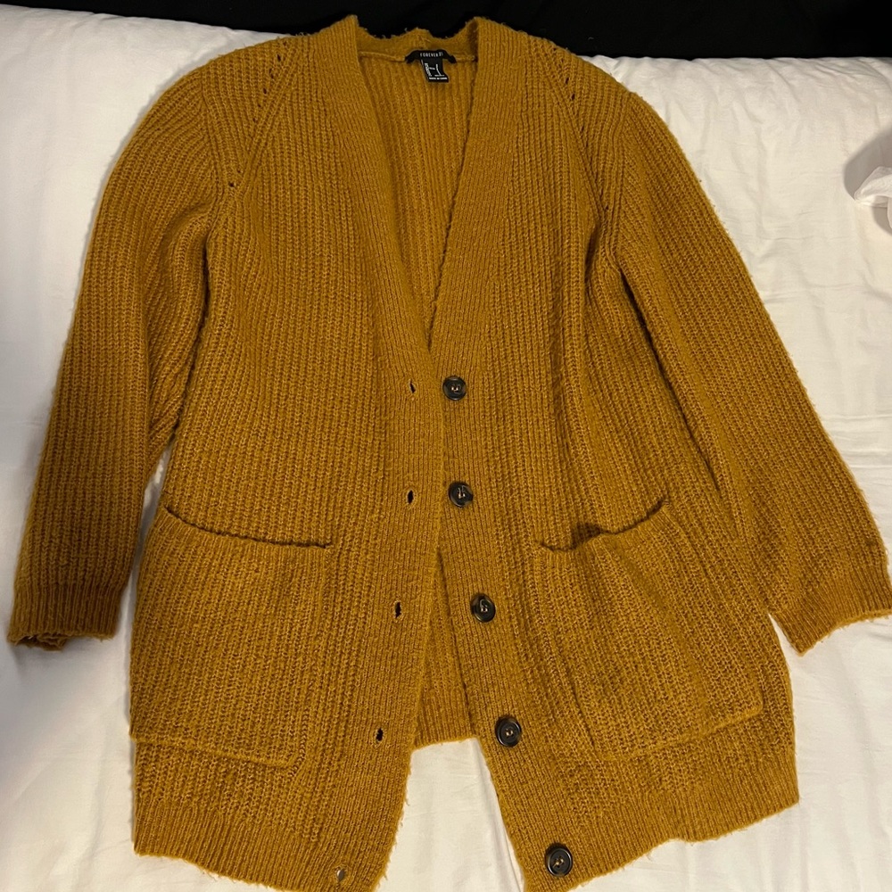 Mustard yellow knit cardigan